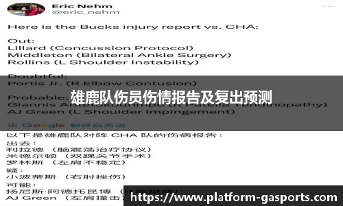 雄鹿队伤员伤情报告及复出预测